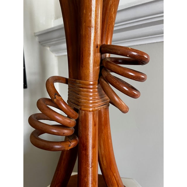 Mid-Century Modern Rattan and Wood Hourglass Style MCM Sculptural Lamp For Sale - Image 3 of 7