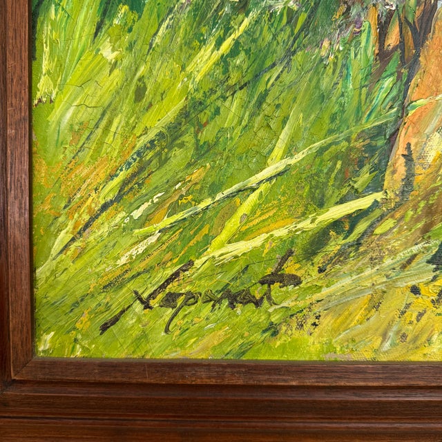 Green 1970s Framed Impressionist Lion in the Wild Painting by Noparat Livisddhi For Sale - Image 8 of 10