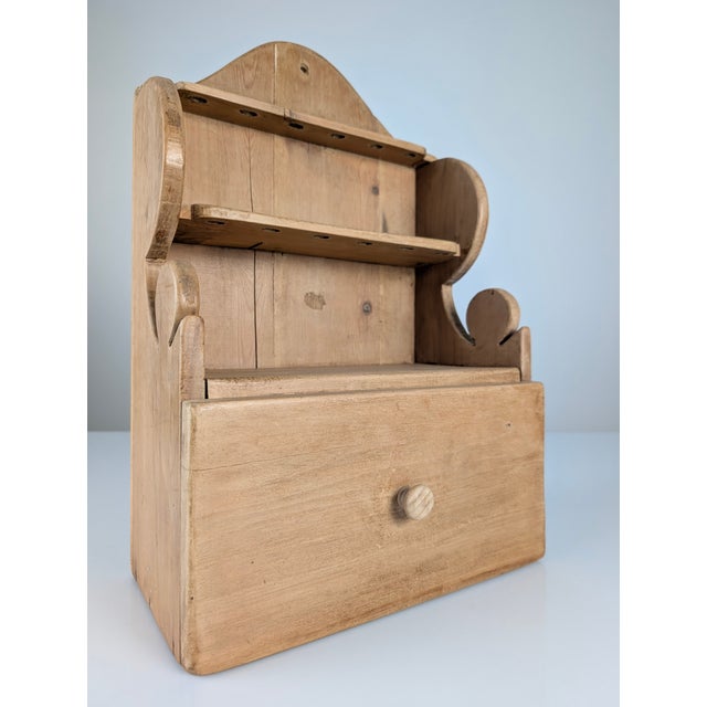 Hand-Carved Folk Art Pine Cutlery Rack with Drawer, 1950s For Sale - Image 15 of 18