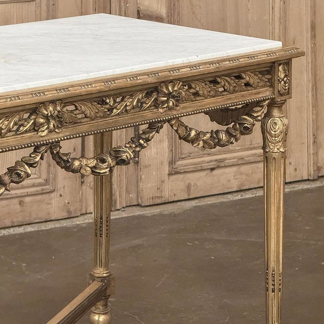 Bronze 19th Century French Louis XVI Giltwood Center Table With Carrara Marble For Sale - Image 8 of 12
