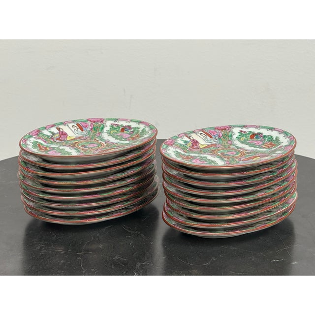Design Plus Gallery presents a Set of Eighteen Rose Famille Medallion Oval Plates from the Orient. The dishes are made of...