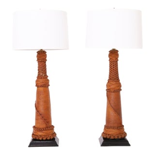 Pair of Vintage Table Lamps Wrapped in Rope For Sale