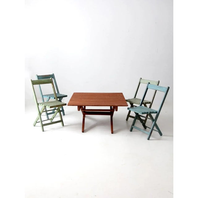 Shabby Chic Vintage Wooden Patio Table & 4 Chairs For Sale - Image 3 of 16