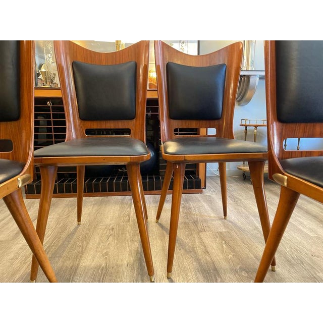Italian Wooden Chairs in Leather and Brass, 1950s, Set of 6 For Sale - Image 10 of 18