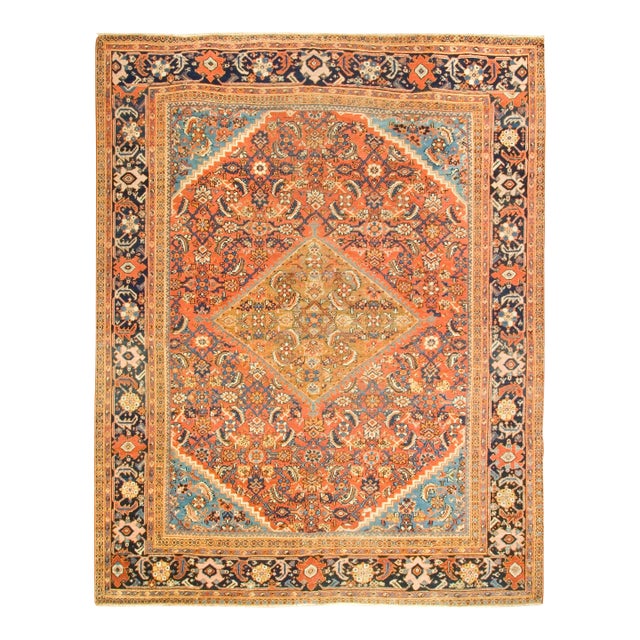 Antique Circa 1900 Sultanabad Hand Knotted Rug 9ft X 11ft For Sale