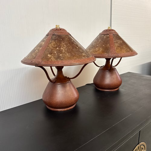 Mica Lamp Company Copper Bean Pot Table Lamps, Pair