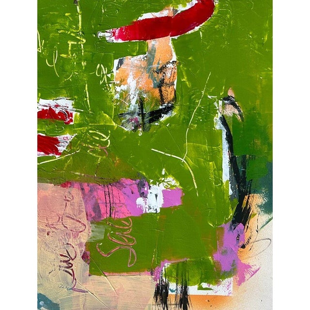 Paper Christiane Corcelle "Orquevaux Mossy Whispers" Mixed Media on BFK Paper, Framed Abstract Painting in Moss Green, Pink and Red, 2024 For Sale - Image 7 of 9