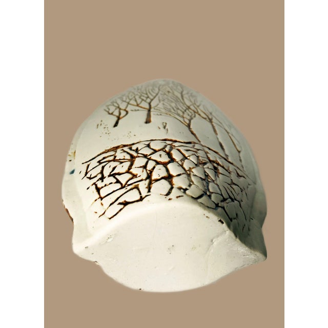 1990s Vintage Tenmoku Handmade Incised Pottery Brown Trees Roots in Ground Vase For Sale - Image 5 of 6