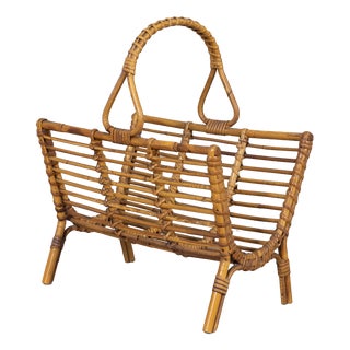 Vintage Bamboo Magazine Rack, Italy, 1960s For Sale