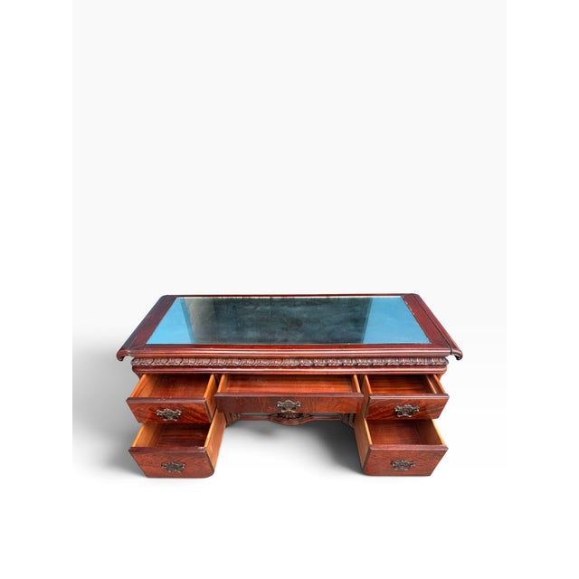 Antique Louis XV Revival Carved Mahogany Desk With Mirrored Top For Sale - Image 4 of 17