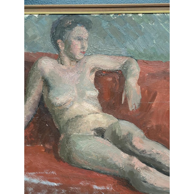 Vilhelm Blomquist, Reclining Lady on Red Couch, 1960s, Oil on Panel, Framed For Sale - Image 15 of 18