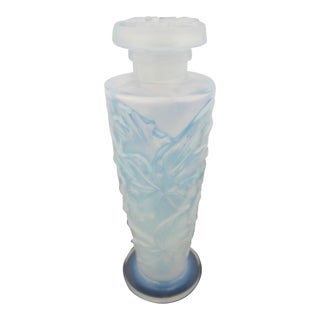 Sabino Paris Orchidees Orchid Flower Opalescent Blue Art Glass Perfume Bottle For Sale