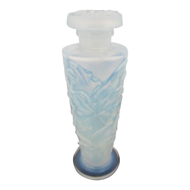 Sabino Paris Orchidees Orchid Flower Opalescent Blue Art Glass Perfume Bottle For Sale
