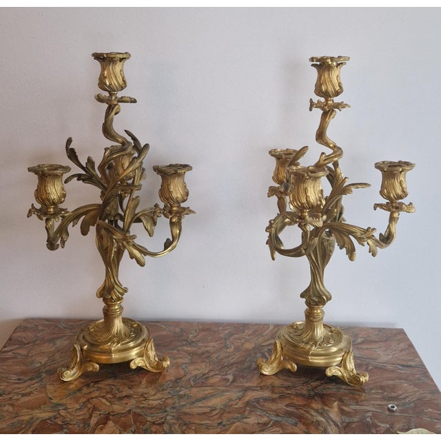 Antique Louis XV Candleholders in Gilt Bronze, Set of 2 For Sale - Image 3 of 18