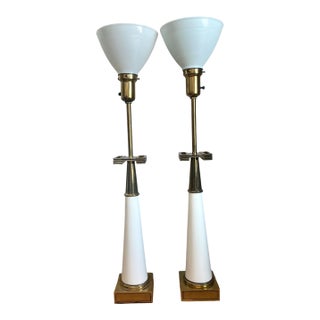 Vintage Tommi Parzinger for Stiffel Greek Key Brass Lamps - A Pair For Sale