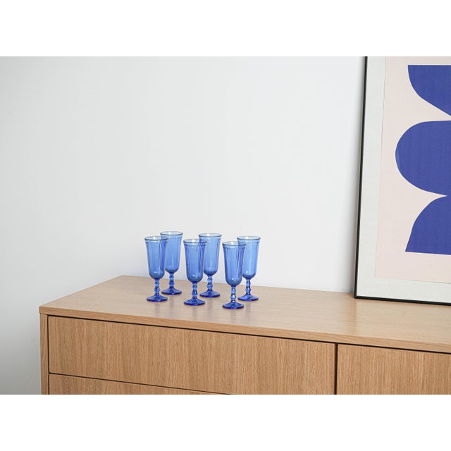 Vintage Italian Cobalt Champagne Glasses, 1970s, Set of 6 For Sale - Image 6 of 9