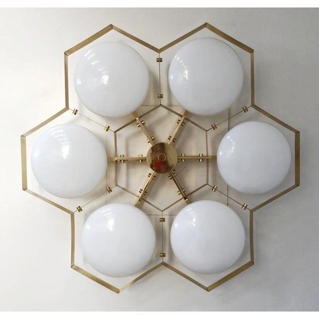 Brass 21st Century Hive Polished Brass Glossy White Murano Flush Mount by Fabio LTD For Sale - Image 8 of 9