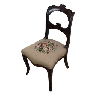Vintage Chippendale Style Side Chair With Floral Needlepoint Seat For Sale