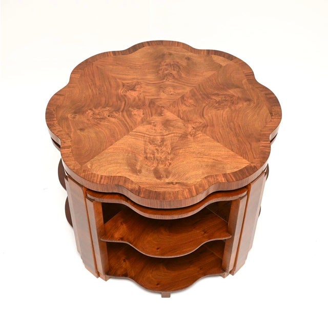 1930s Art Deco Burr Walnut Nesting Coffee Table attributed to Harry and Lou Epstein, 1930, Set of 5 For Sale - Image 5 of 12