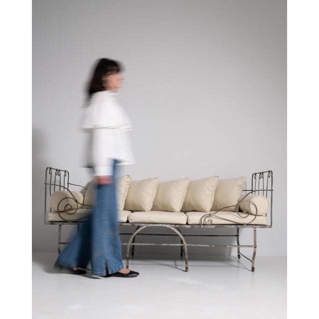 Early 20th Century French Wrought Iron Daybed With Cushions For Sale - Image 9 of 18