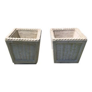 Vintage Cast Cement Basket Motife Planters - a Pair For Sale