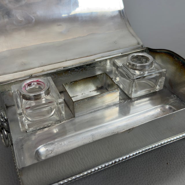 Antique Inkwell Writing Desk in Silver Plated Metal from Leoni W.T. & Co For Sale - Image 10 of 14