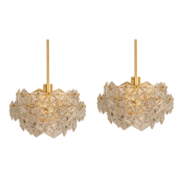 Petite German Brass and Crystal Glass Chandeliers by Kinkeldey, 1970s For Sale