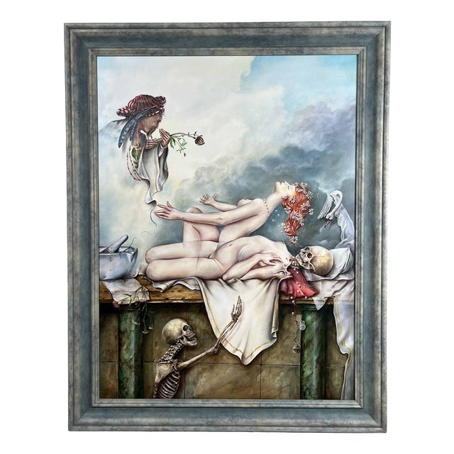 Joseph Laureys, Surrealist Scene, 1970s, Oil on Panel For Sale