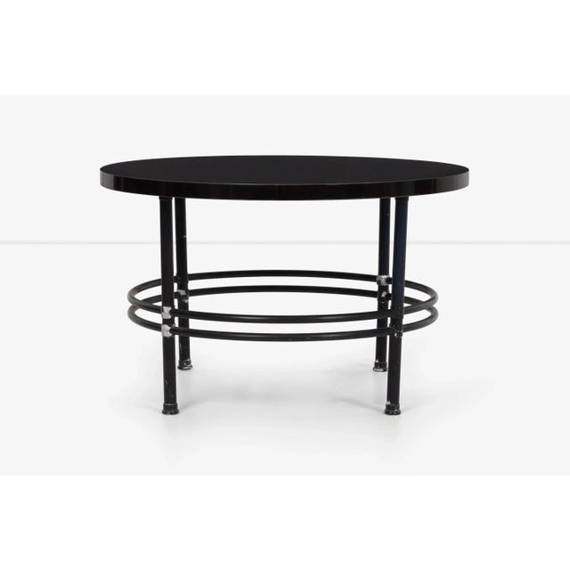 Warren McArthur cocktail table, painted black aluminum frame with gloss black laminated top.
