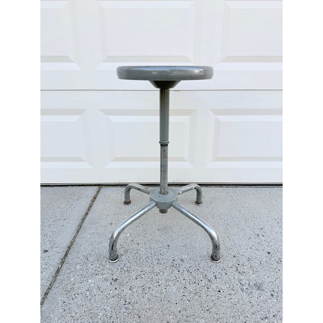 Vintage Mid Century Industrial Steel Factory Stool For Sale - Image 4 of 12
