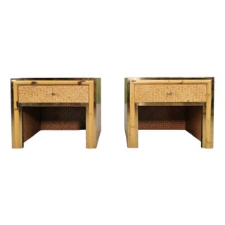 Vintage Bedside Tables in Brass Bamboo and Rattan in Southern Nurseries, 1970s, Set of 2 For Sale