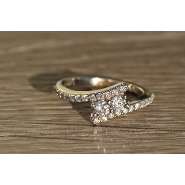 Metal The Elidia: Ladies 14K Two Stone Diamond Bypass Ring For Sale - Image 7 of 9