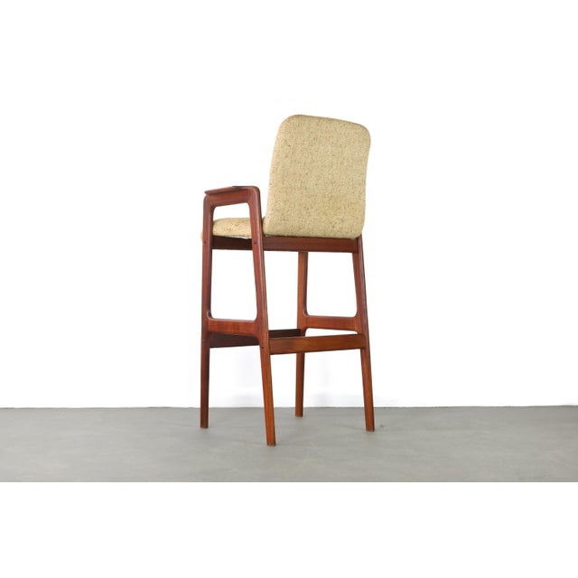Mid-Century Modern Bar Stool designed by Benny Linden in rich Teak and Original Tweed For Sale - Image 3 of 6