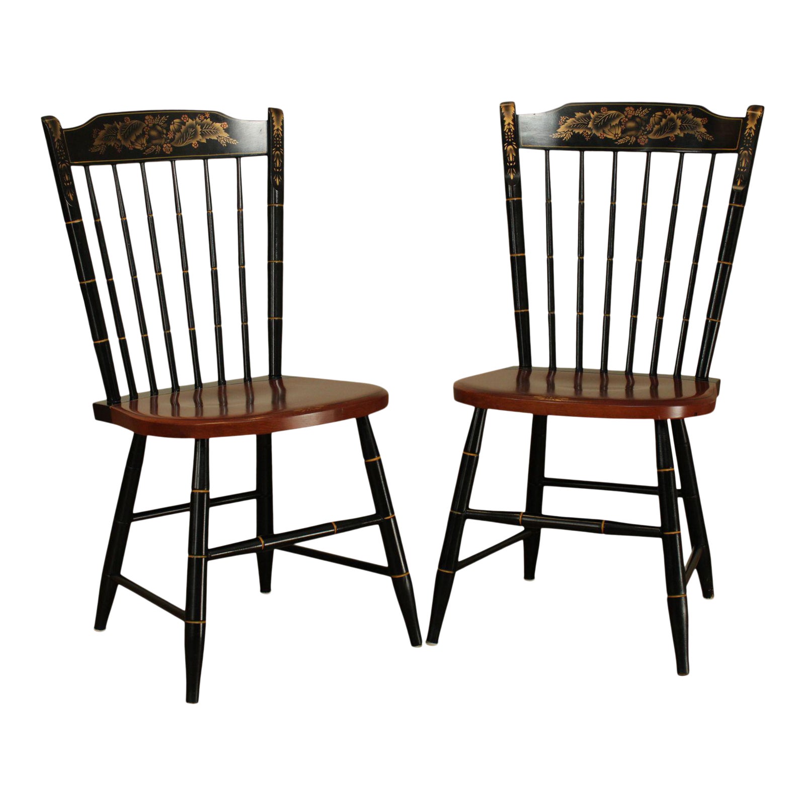 Hitchcock Black Painted Stenciled Maple Side Chairs a Pair Chairish