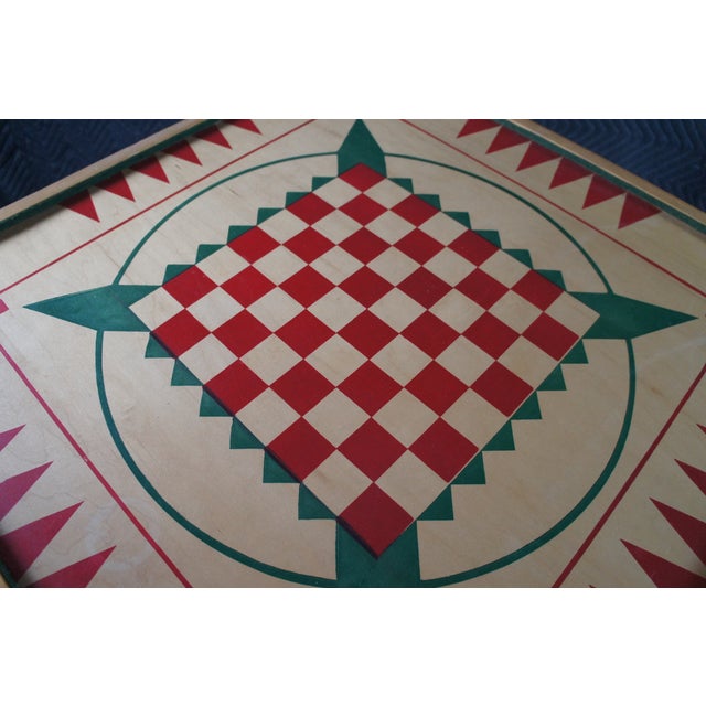 Brown Vintage Carrom Crokinole Chess Checkers Game Board Pedestal Table 42" For Sale - Image 8 of 12