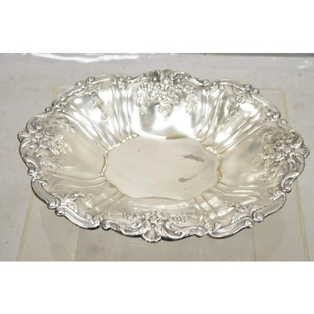 Vintage English Victorian Flower Rose Repousse Silver Plated Footed Oval Dish. Circa Mid 20th Century. Measurements: 4" H...