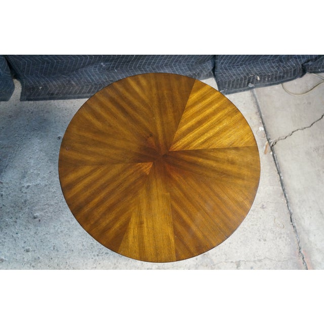 Late 20th Century 2 Hammary Acacia Round Modern Tiered End Tables Nightstands Sunburst Top Pair For Sale - Image 4 of 18
