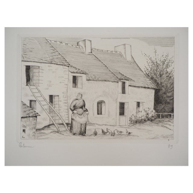 Jean-Emile Laboureur, Farmer’s Landscape, Original Etching For Sale
