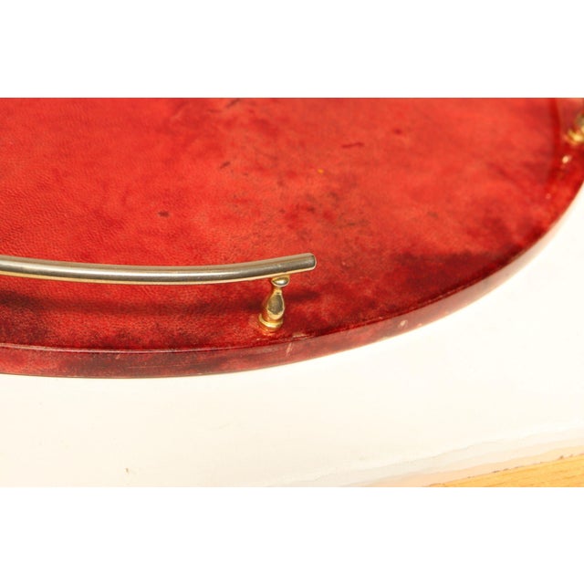 Large Italian Modernist Round Tray in Brass and Dyed Red Goatskin by Aldo Tura For Sale - Image 11 of 18