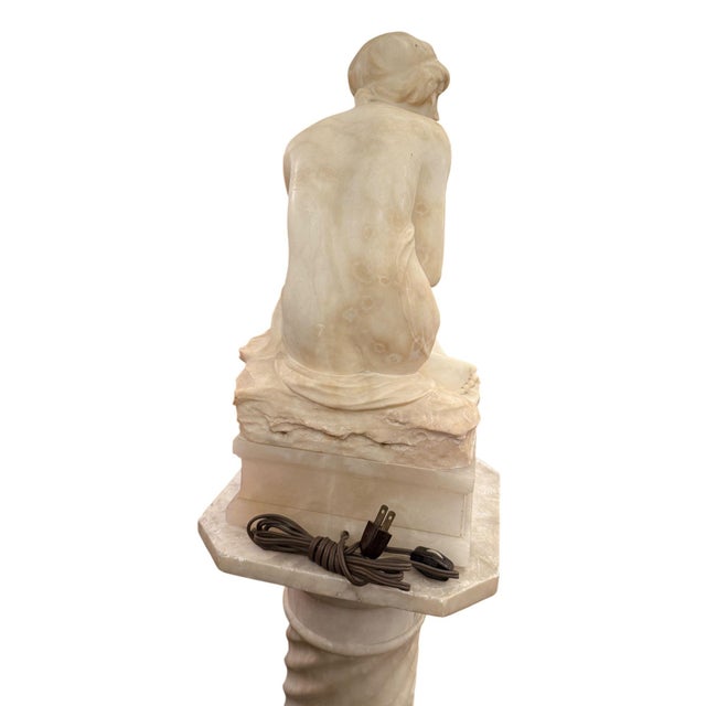 Early 20th Century. Italian Alabaster Female Bather Lamp With Pedestal For Sale - Image 4 of 8