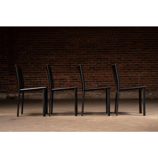 Postmodern Late 20th Century Postmodern Black Leather Dining Chairs — Set of Four For Sale - Image 3 of 7