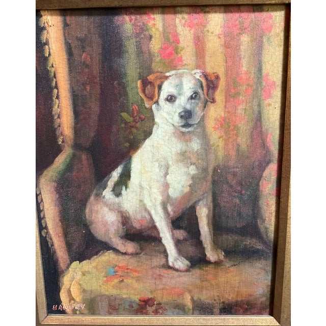 Vintage Mid 20th Century Framed Dog Oil Painting of a Terrier