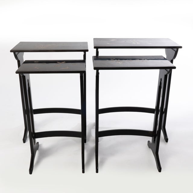 Japanese Asian Lacquered Four Piece Nesting Tables - Set of 4 For Sale - Image 3 of 12