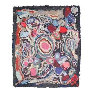 Colorful Floral American Hooked Small Square Rug no. j5169 For Sale