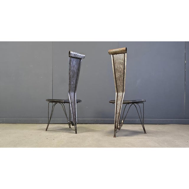 Brutalist Hand Crafted Steel and Stone Dining Set with Glass, 1970s, Set of 5 For Sale - Image 3 of 18