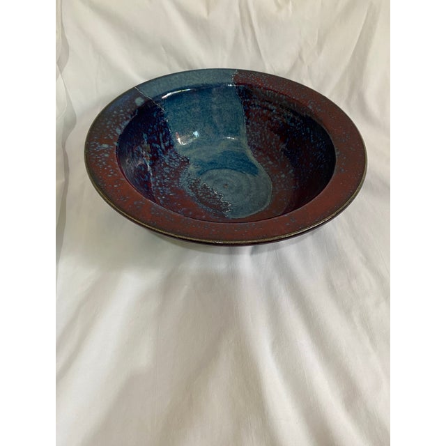 Ink Blue Stoneware Bowl in Reds and Blue by Nationally Recognized North Carolina Potter Bill Stewart For Sale - Image 8 of 8