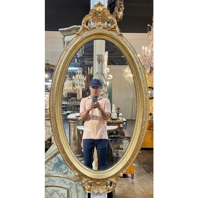 19th Century English George III Carved and Giltwood Oval Mirror For Sale - Image 10 of 10