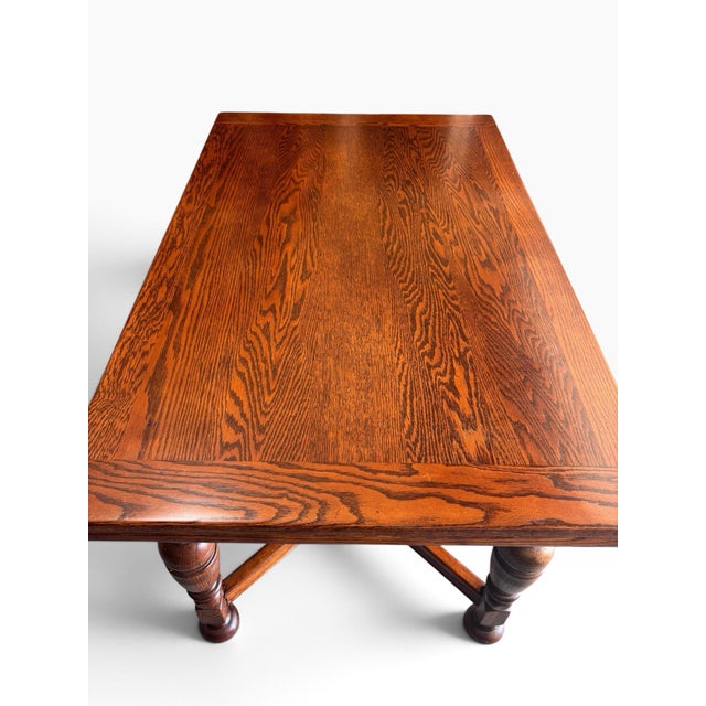 Wood Professionally Restored 1930s Jacobean Revival (William and Mary Style) Solid Oak Draw-Leaf Dining Table For Sale - Image 7 of 12