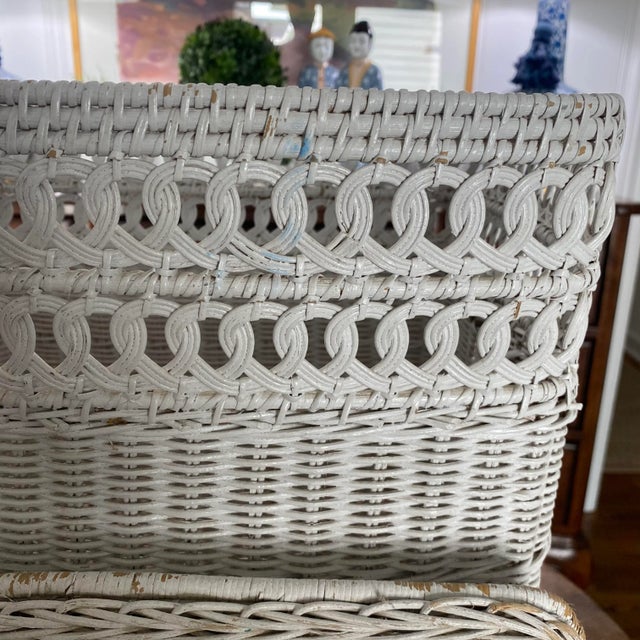 Vintage Mid to Late 20th Century White Wicker Hamper Chairish