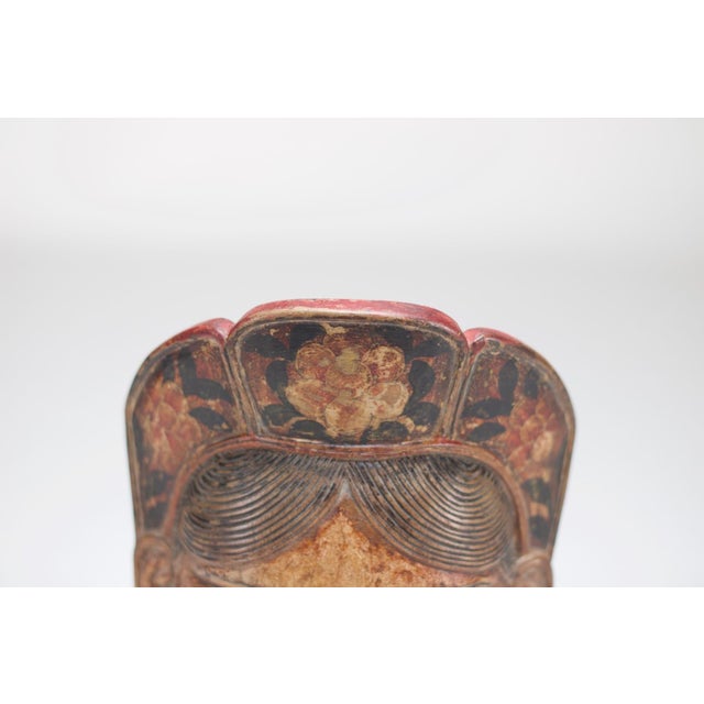 Nepalese polychrome wooden mask, 19th century. Interior ritual patina, on the wood and leather straps. Provenance: Claude...